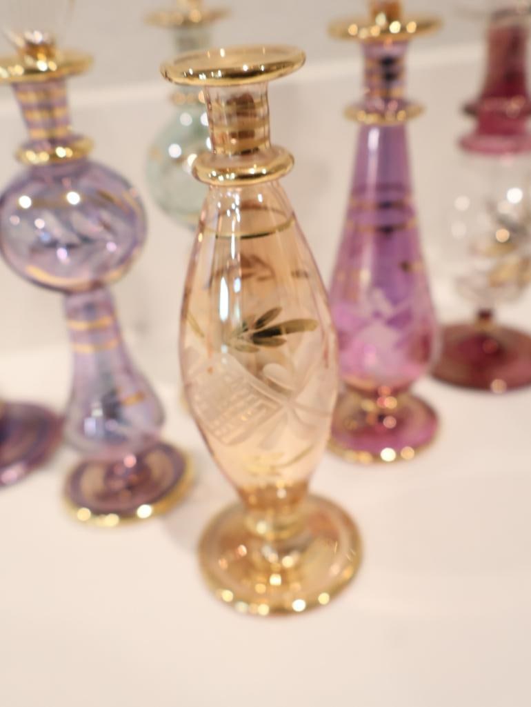 Exquisite collection of seven authentic hand-blown Egyptian glass perfume bottles - 9