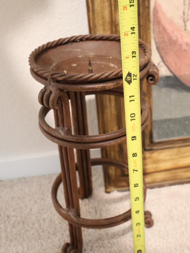 Mediterranean-style metal wall mural and a matching pair of decorative wrought iron pedestals - 6