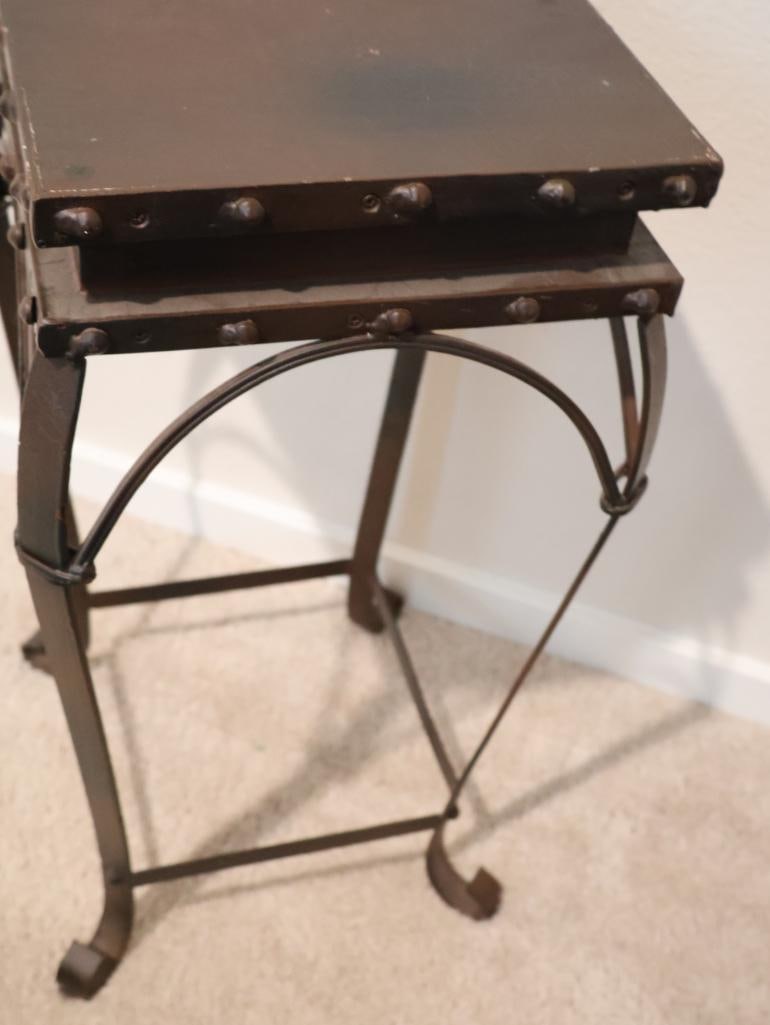 Three decorative ceramic vases and a wrought iron pedestal stand - 10