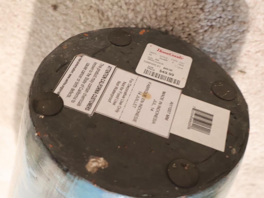 Three decorative ceramic vases and a wrought iron pedestal stand - 6