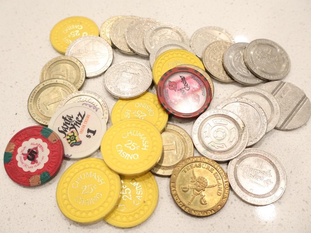 Diverse collection of vintage casino chips and gaming tokens (1 of 5)