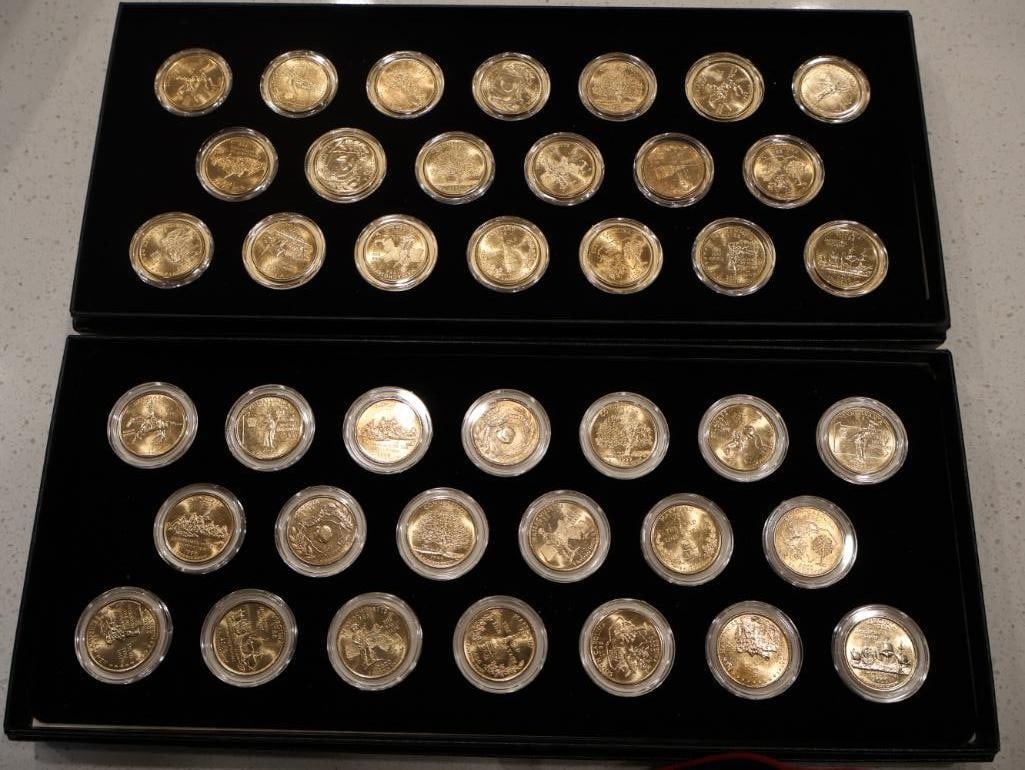 Two commemorative sets of 24K gold-plated U.S. Statehood and National Park Quarters (1 of 6)