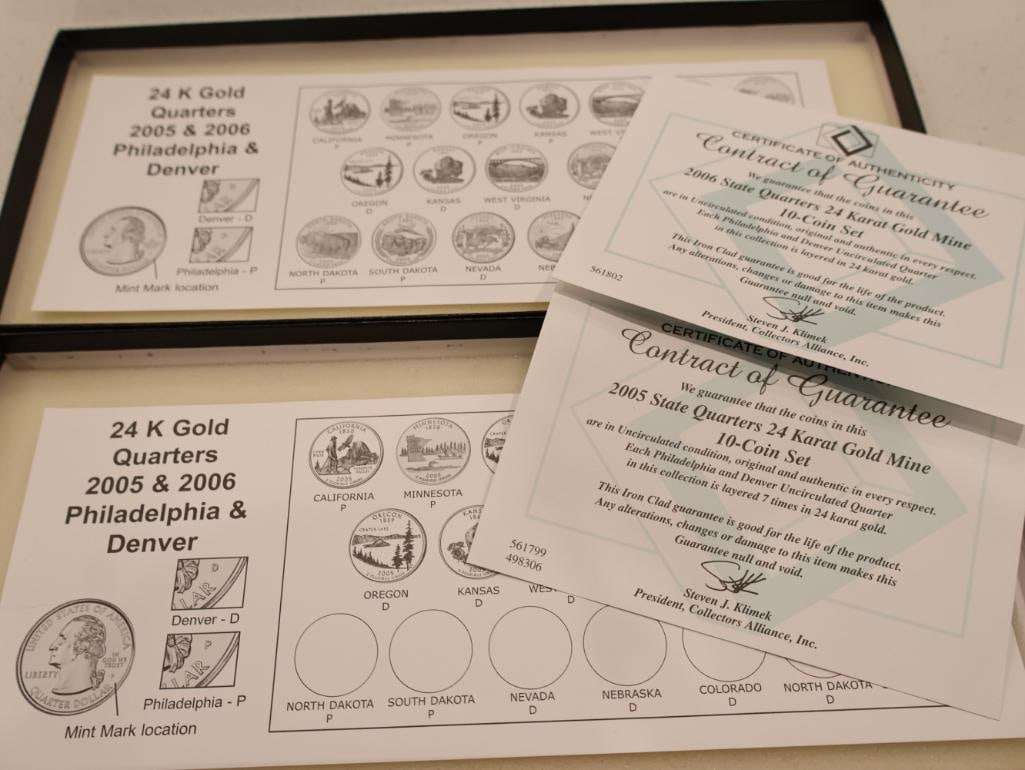 Two commemorative sets of 24K gold-plated U.S. Statehood Quarters from 2005 and 2006 - 6