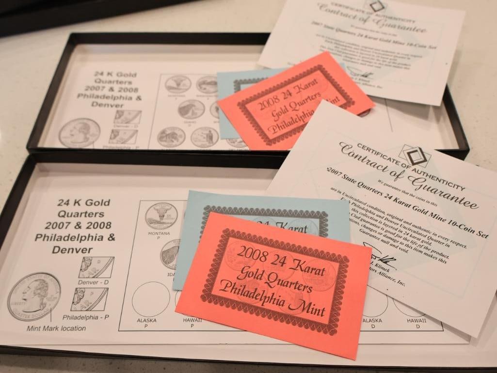 Two commemorative sets of 24K gold-plated U.S. Statehood Quarters from 2007 and 2008 - 6