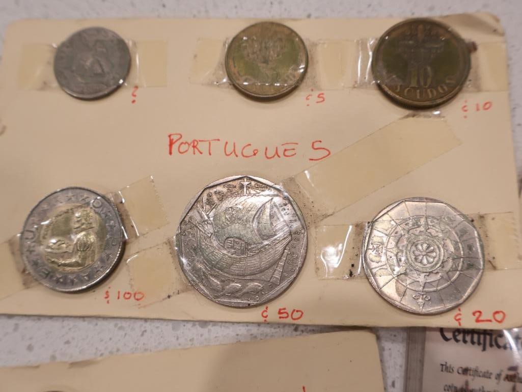 An eclectic collection of world coinage, exonumia, and a unique numismatic-themed clock - 11
