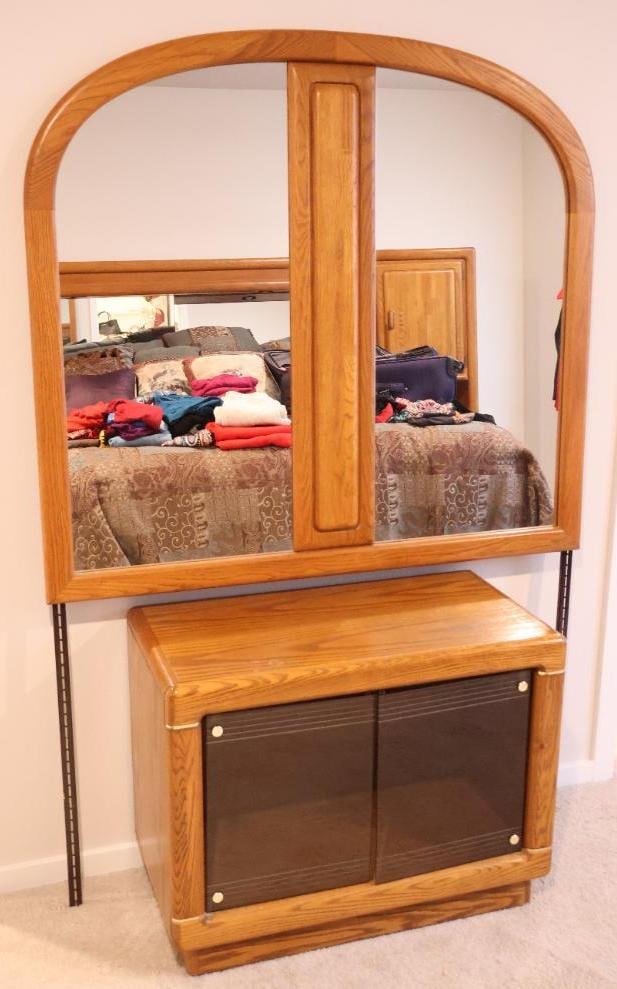 Vintage 1980s-90s Arbek-style solid oak pier wall headboard component and storage chest (1 of 11)