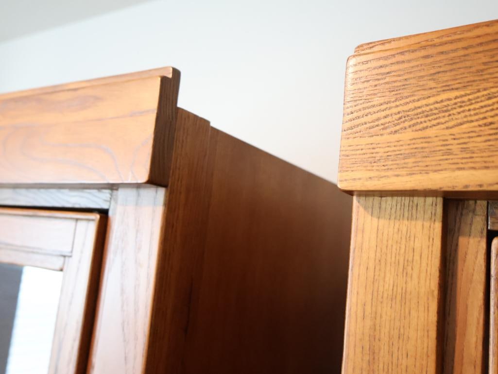 Two matching vintage oak display cabinets or curios - 13