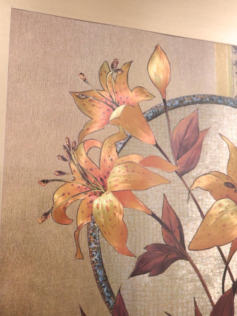 Vintage silk painting of lilies - 2