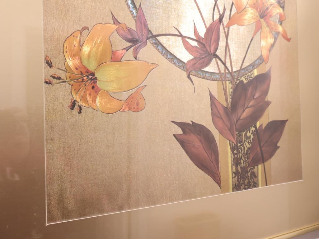 Vintage silk painting of lilies - 4
