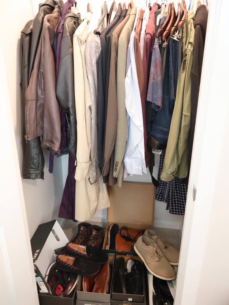 Well-stocked closet containing Leather Jackets, Men's Wear, and Footwear (1 of 20)