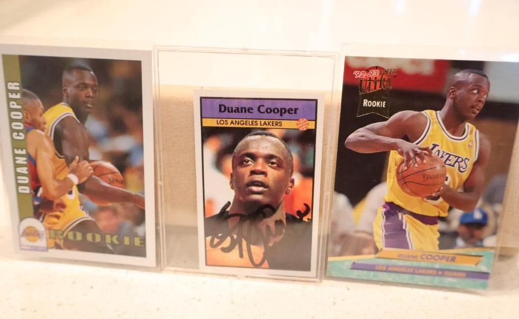 Three 1992-93 Duane Cooper Los Angeles Lakers rookie cards, including an autographed card (1 of 8)