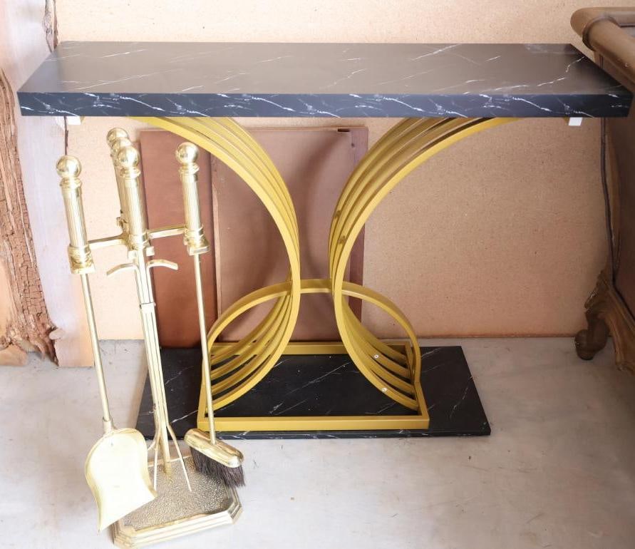 Brass Fireplace tools and Faux Marble Accent Table (1 of 11)