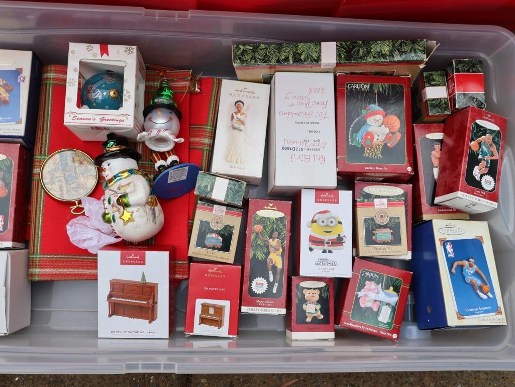 One Low Profile Tote with Hallmark and Other Ornaments: Featuring NBA Hallmark ornaments like Kobe Bryant, Scottie Pippen and Magic Johnson, Muhammed Ali, Disney, and more