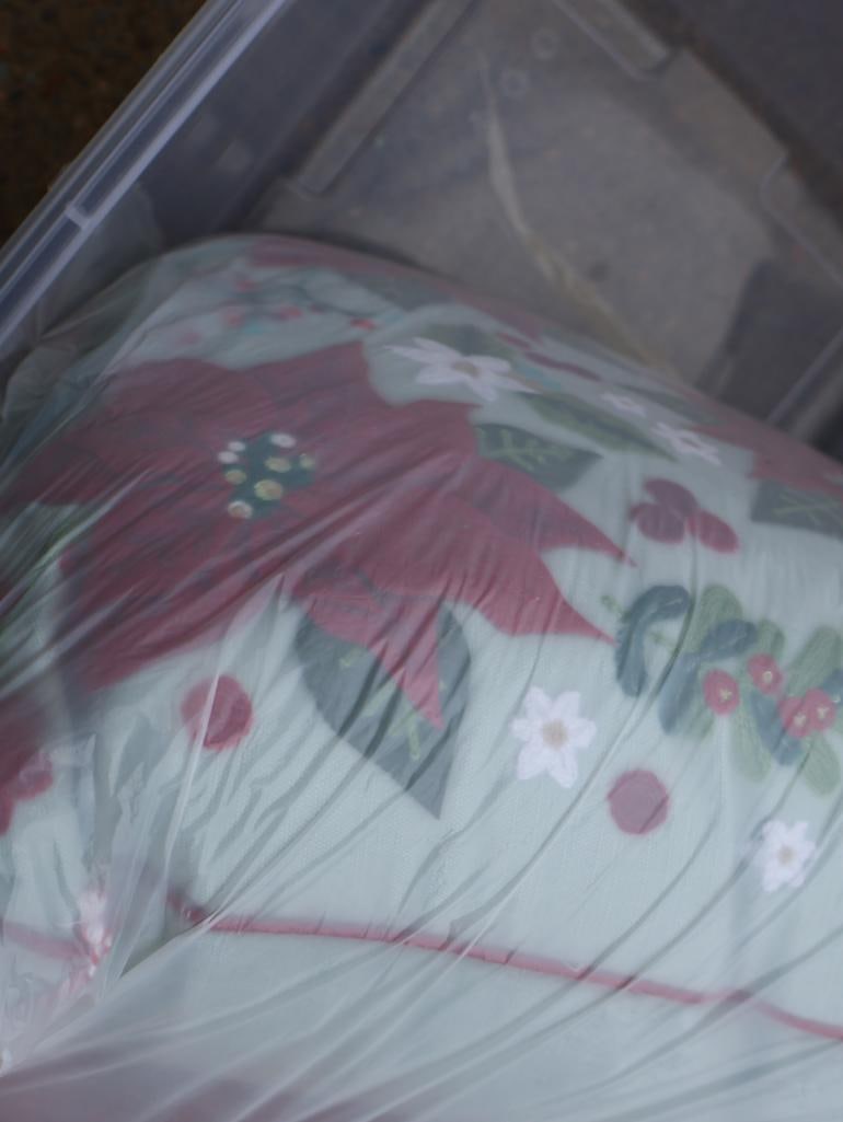 Two Large Bins with Holiday Pillows and Decor - 4