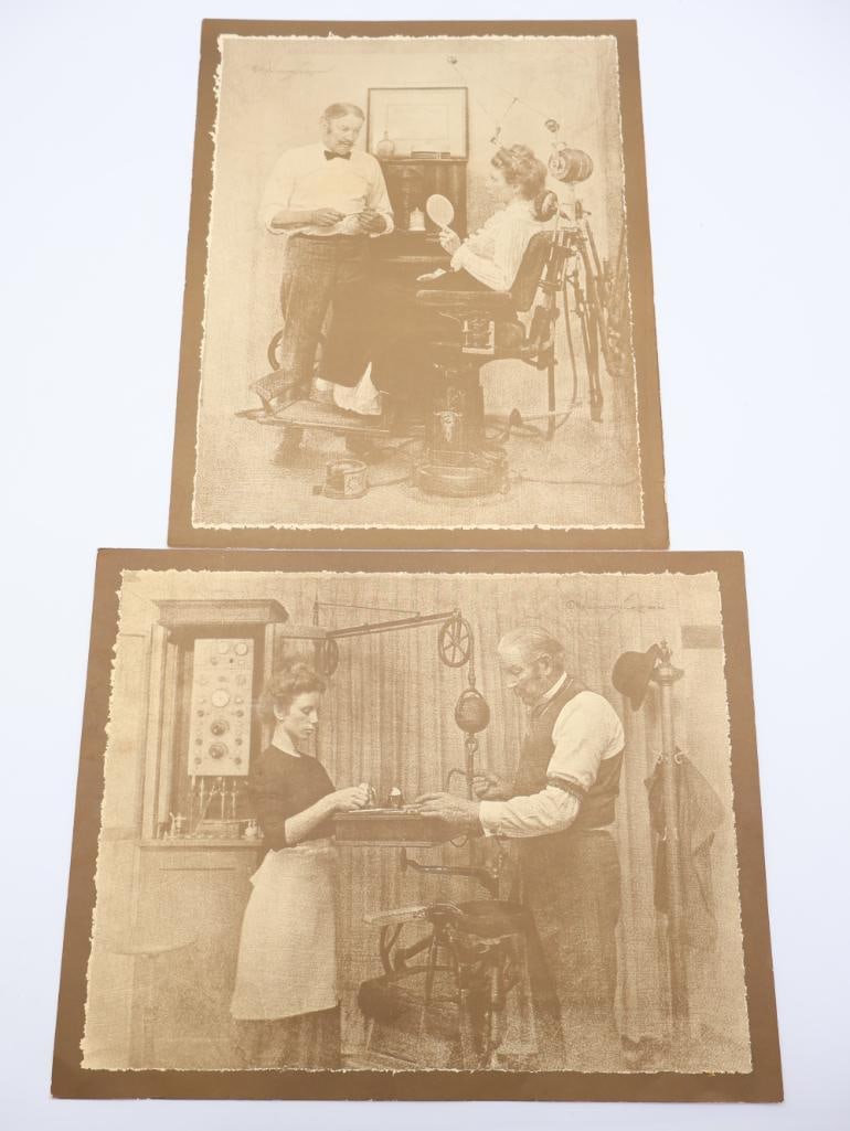 Two Vintage Rolland Hendrickson Sepia Prints of Dentist Offices: Two loose vintage prints of sepia photos by Rolland Hendrickson ready to frame and easy to ship! 