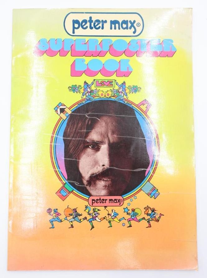 Vintage 1971 Peter Max Superposter Book: 11 x 16" large poster book featuring psychedelic artwork of Peter Max with influences of the Beatles and other musicians and comics.