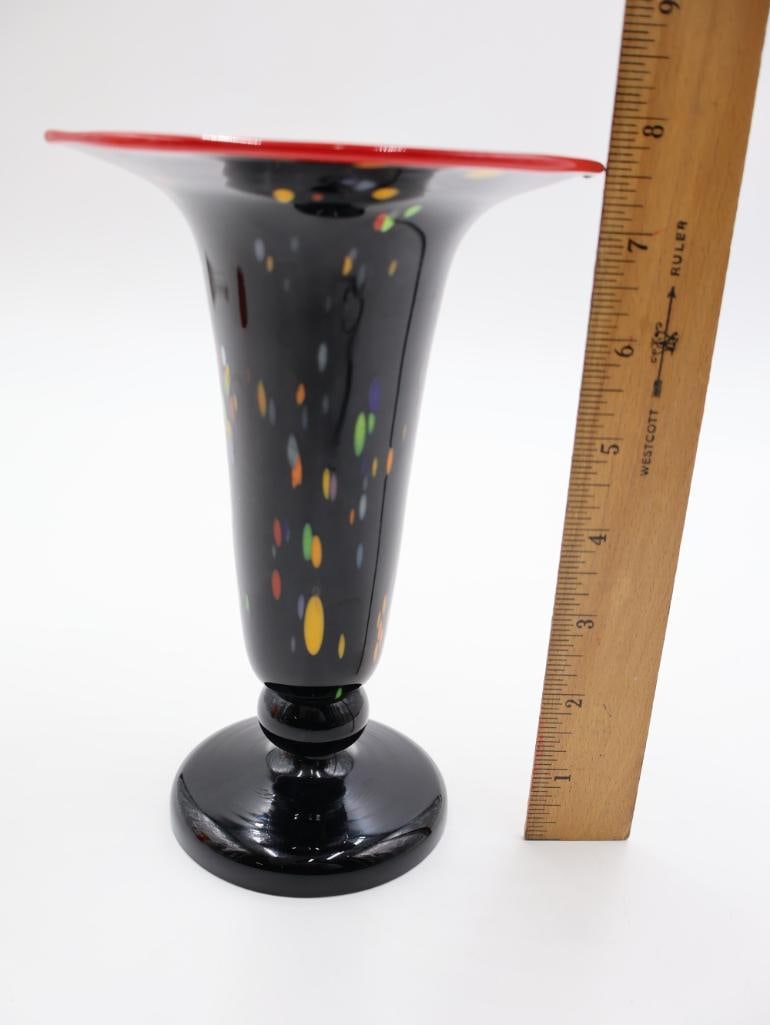 Vintage Czech Black Confetti Vase - 2