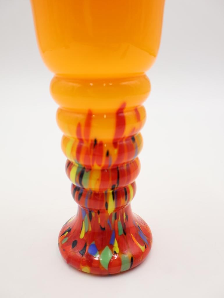 Artisan Bohemian Orange Splatter Vase - 7