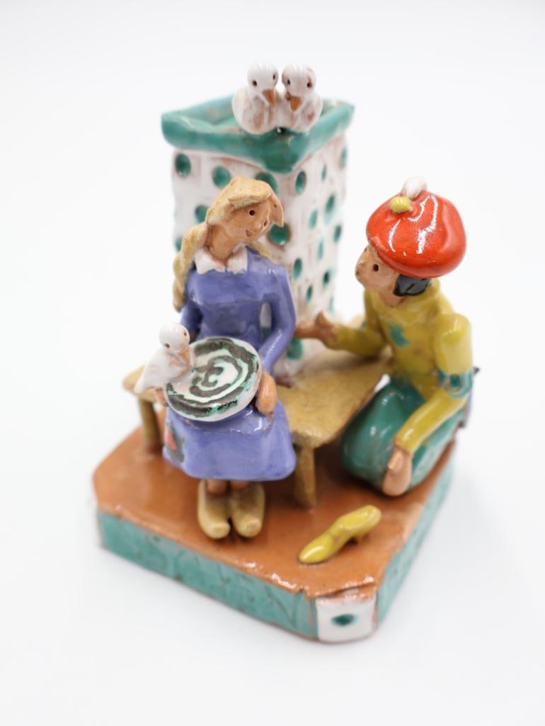 Vintage 'Cinderella' Clay Folk Figurine: Marked Wien on bottom referring to Vienna, Aschenbrodel marked on bottom of statue