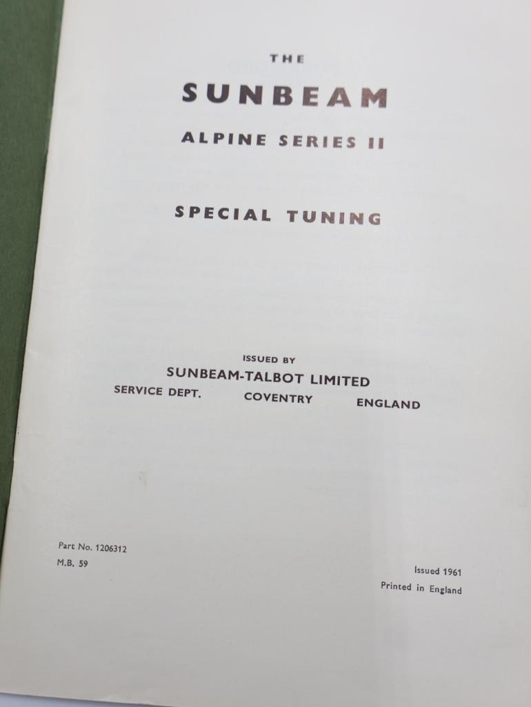 Vintage Collectible Sunbeam Alpine Parts List qand Special Tuning Manuals - 7
