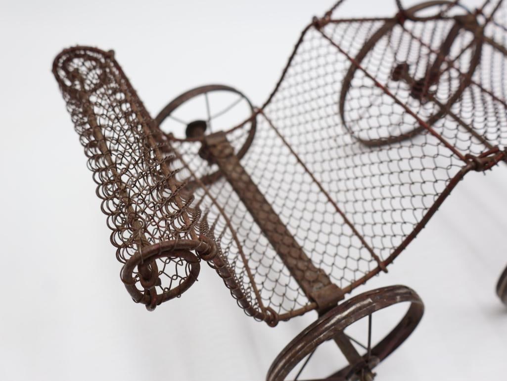Antique Victorian Doll Buggy Stroller with Wire Mesh - 5