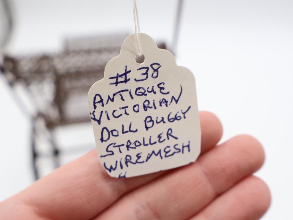 Antique Victorian Doll Buggy Stroller with Wire Mesh - 7