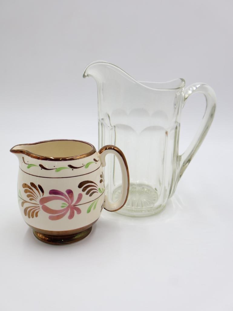 Vintage Glass Pitcher and Gray's Pottery Small Pitcher - 2