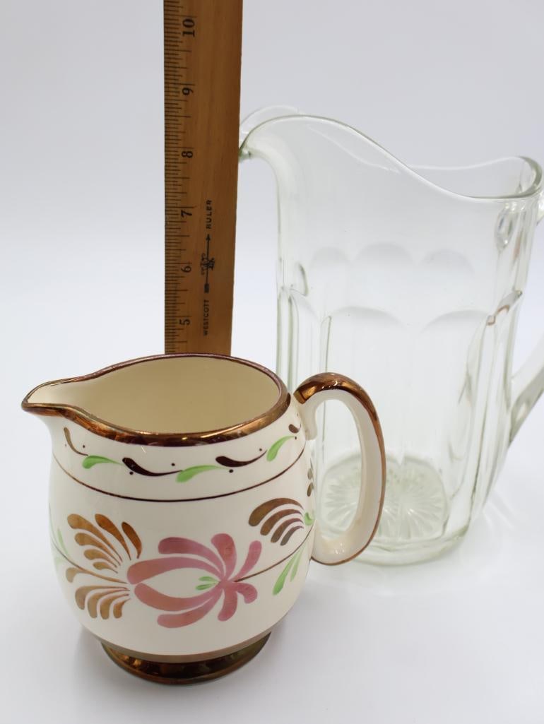Vintage Glass Pitcher and Gray's Pottery Small Pitcher - 3