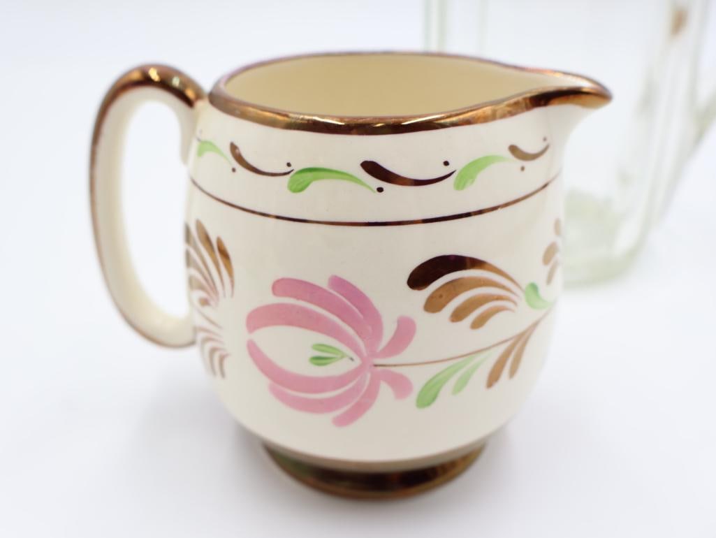 Vintage Glass Pitcher and Gray's Pottery Small Pitcher - 5