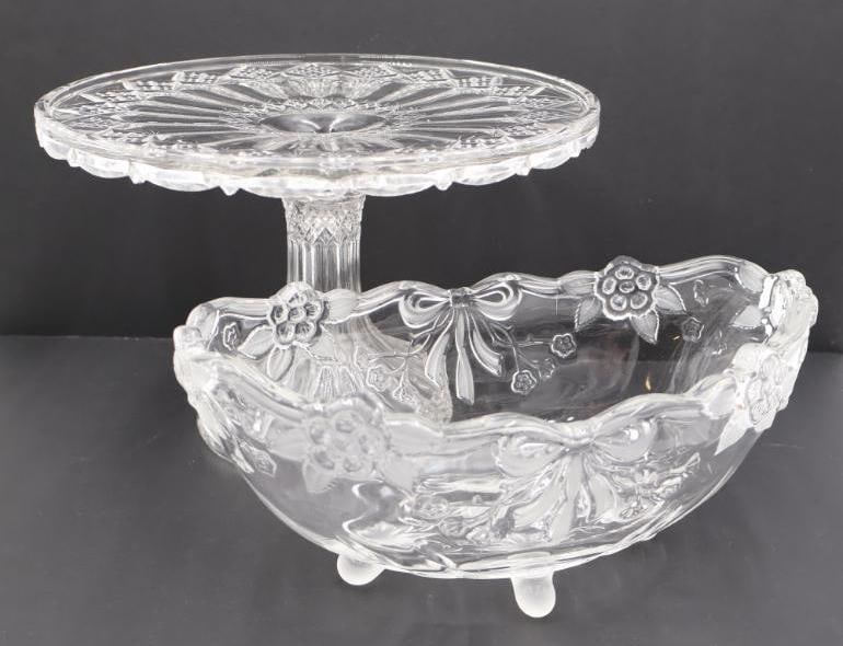 Vintage Glass Cake Stand and Bow Accented Glass Footed Bowl (1 of 7)