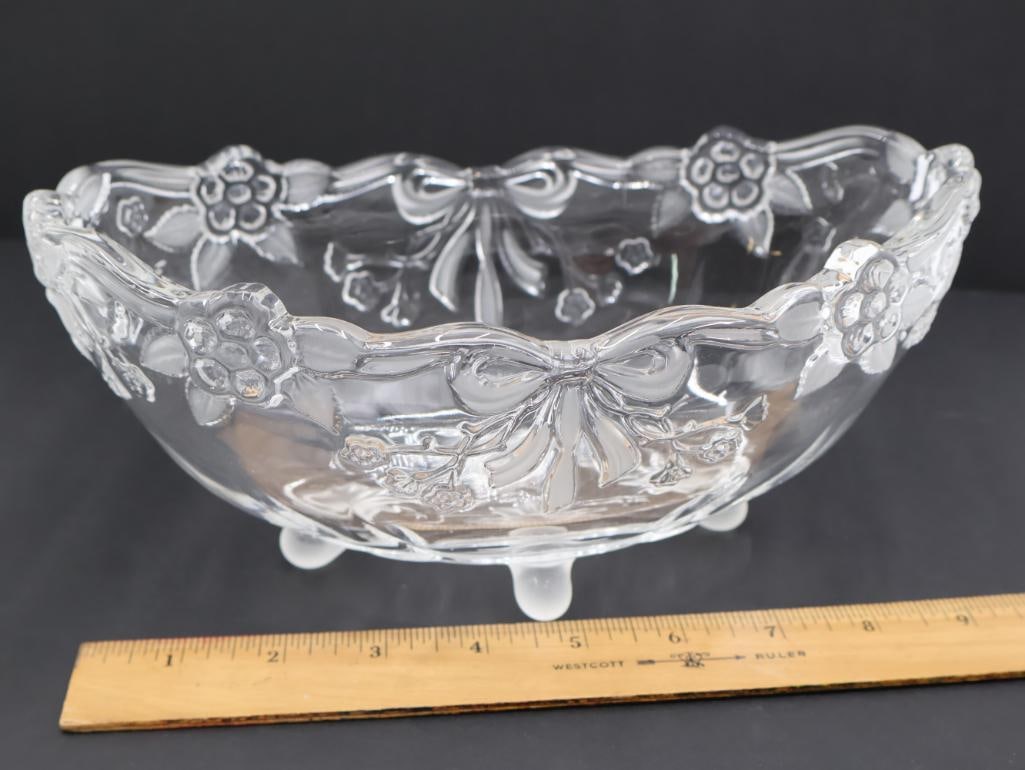 Vintage Glass Cake Stand and Bow Accented Glass Footed Bowl - 2