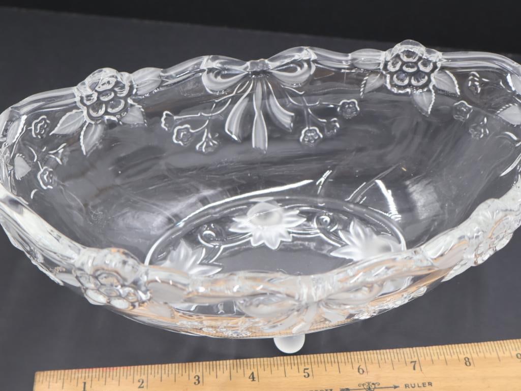 Vintage Glass Cake Stand and Bow Accented Glass Footed Bowl - 3