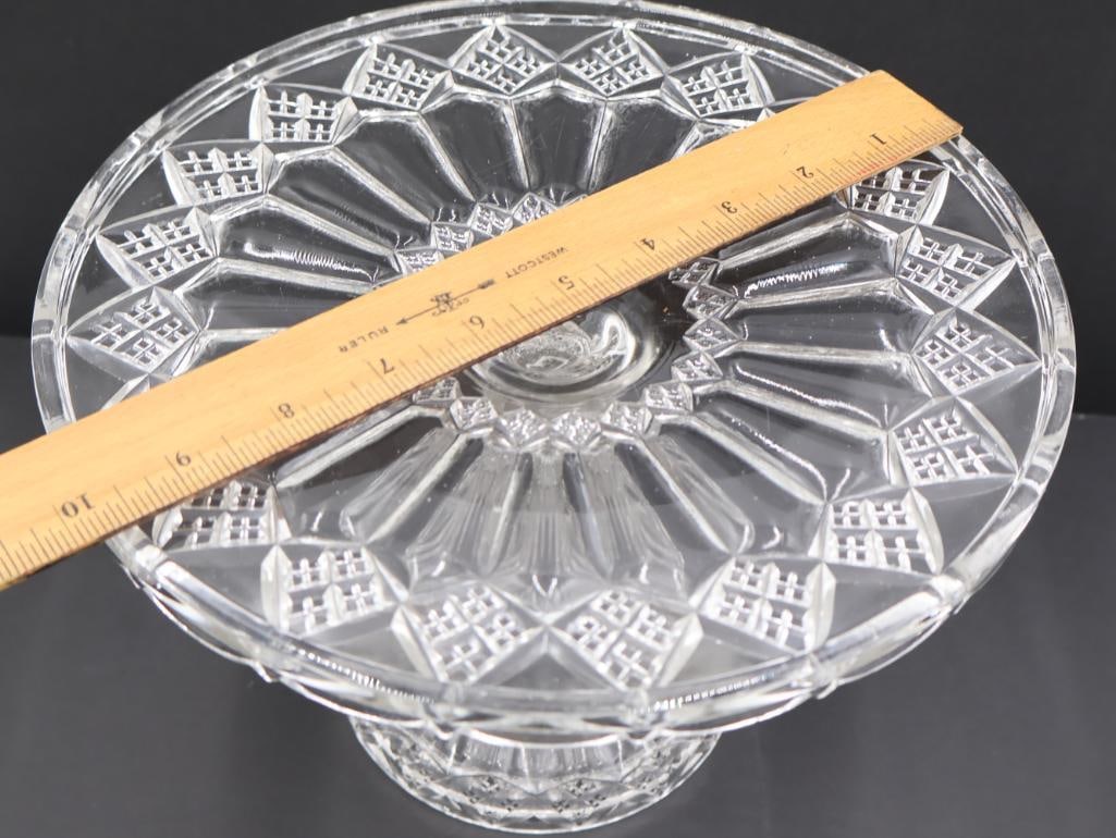 Vintage Glass Cake Stand and Bow Accented Glass Footed Bowl - 6
