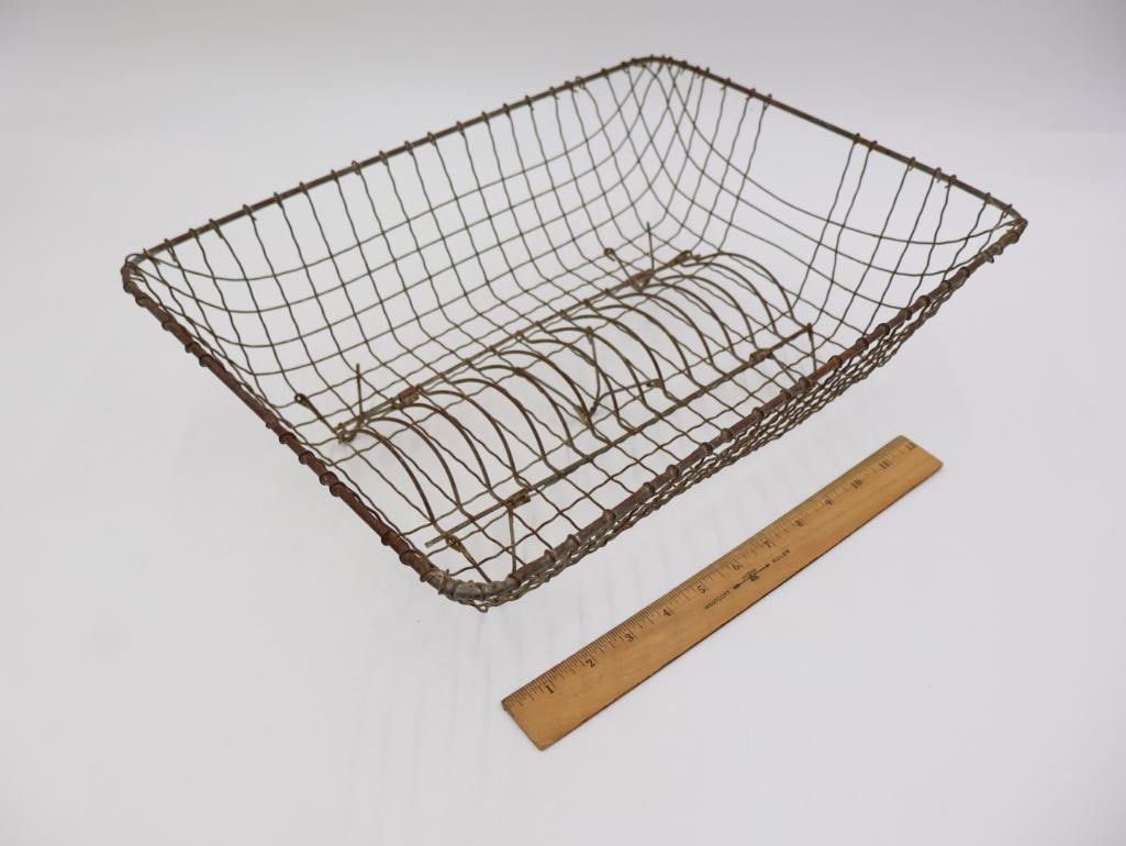 Antique Wire Mesh Dish Rack and Vintage Linen - 2