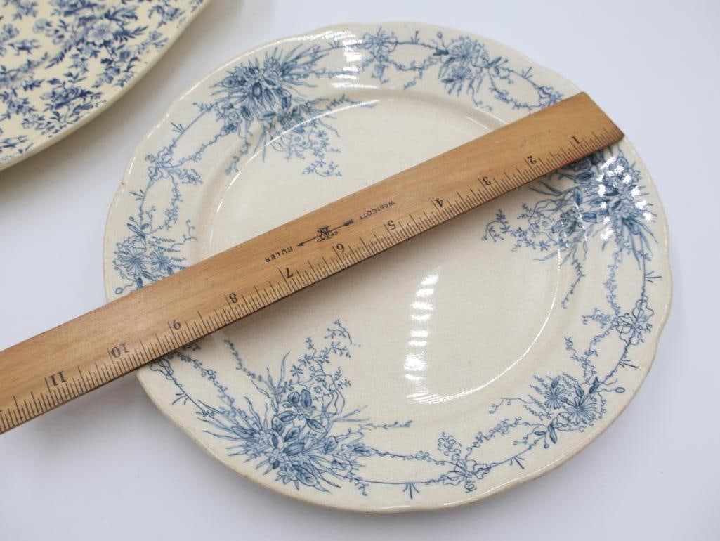 Antique Blue Transferware Platter and Plates - 5