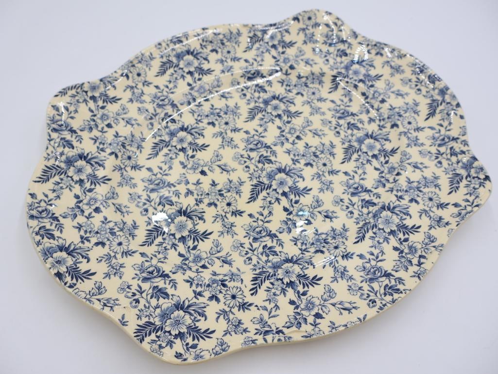 Antique Blue Transferware Platter and Plates - 7