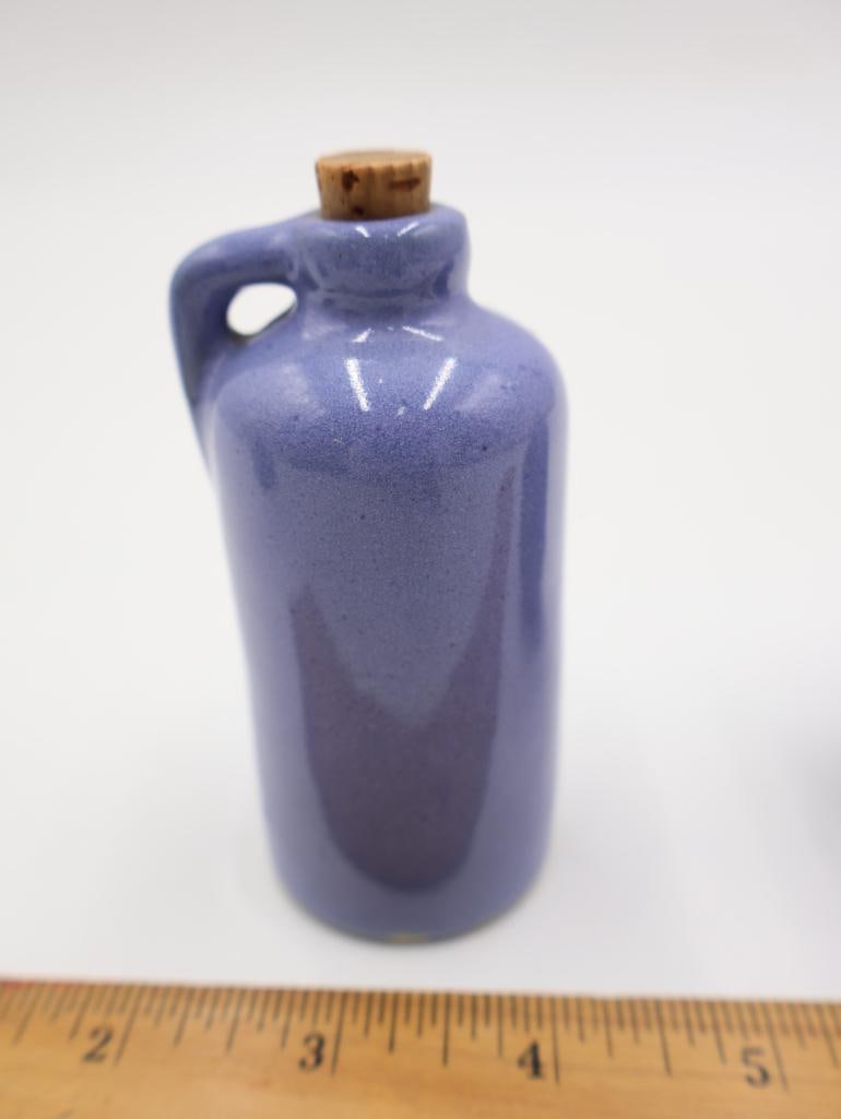 Three Miniature Blue Glaze Yellow Stoneware Jugs - 7