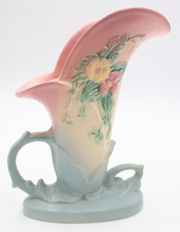 1940's Hull Pottery Cornucopia Vase: Hull Pottery vase in the 'Wildflower' pattern, 8.5" tall