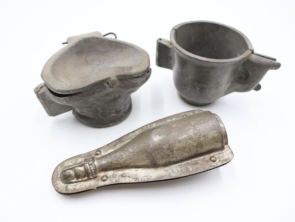 Three Vintage Tin and Pewter Ice Cream and Chocolate Molds - 2