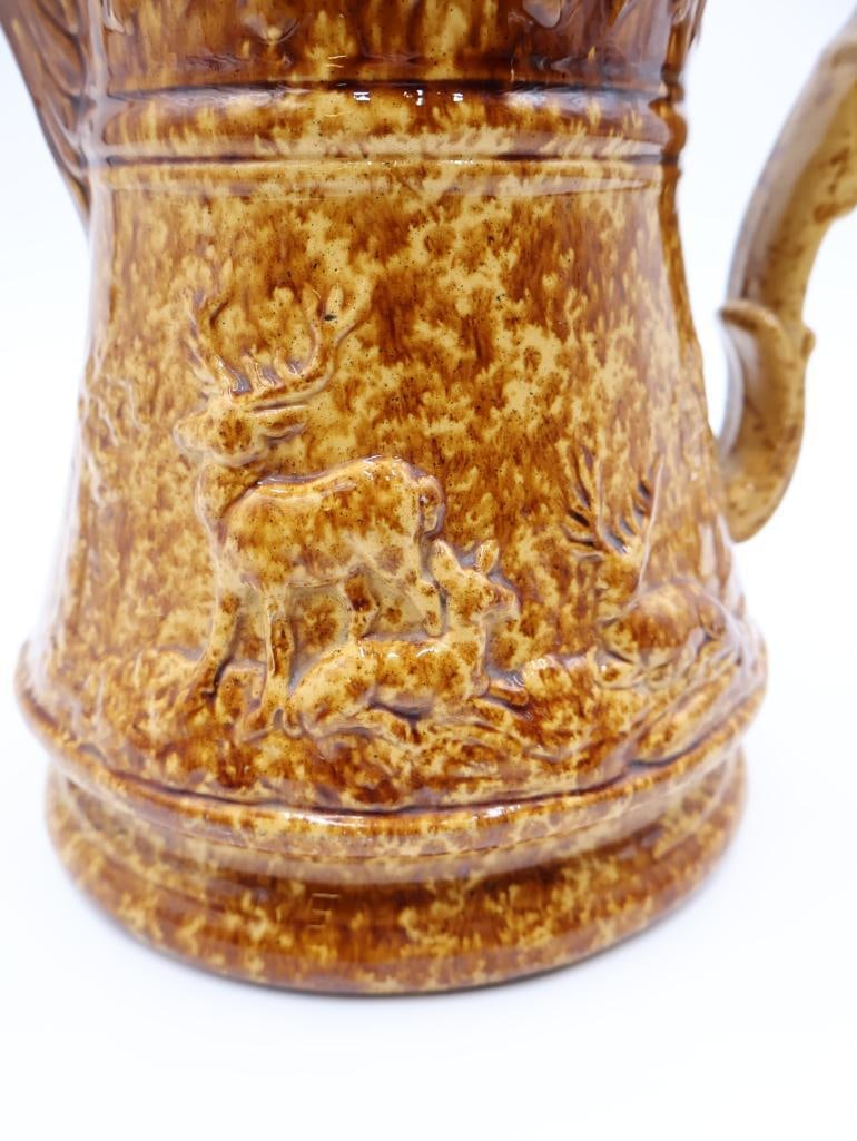 Vintage Large Speckle Glazed Pitcher with Deer Design - 3