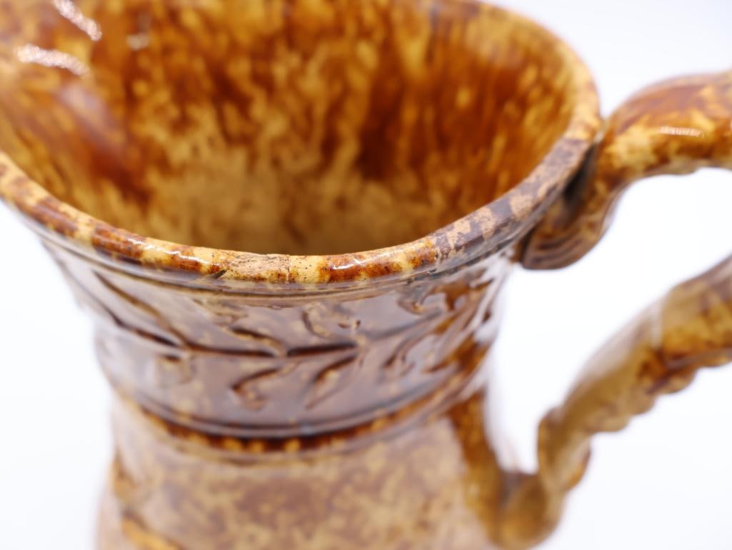 Vintage Large Speckle Glazed Pitcher with Deer Design - 8