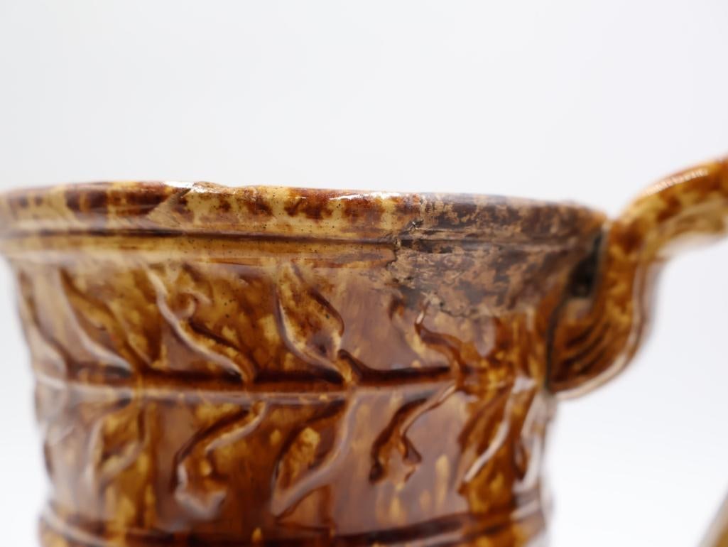 Vintage Large Speckle Glazed Pitcher with Deer Design - 9