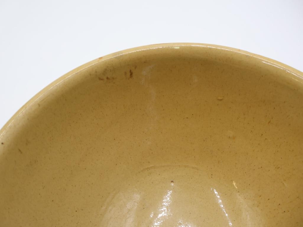 Two Vintage Yellow Ware Mixing Bowls with Wide White Stripe - 11