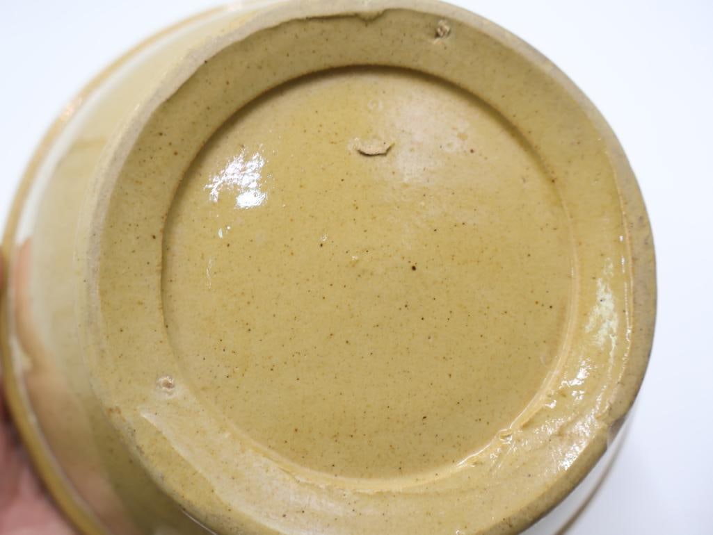 Two Vintage Yellow Ware Mixing Bowls with Wide White Stripe - 12