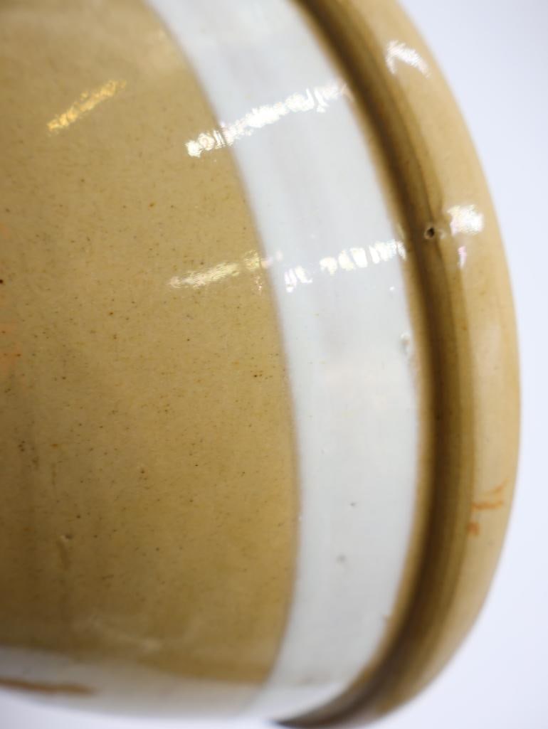 Two Vintage Yellow Ware Mixing Bowls with Wide White Stripe - 14