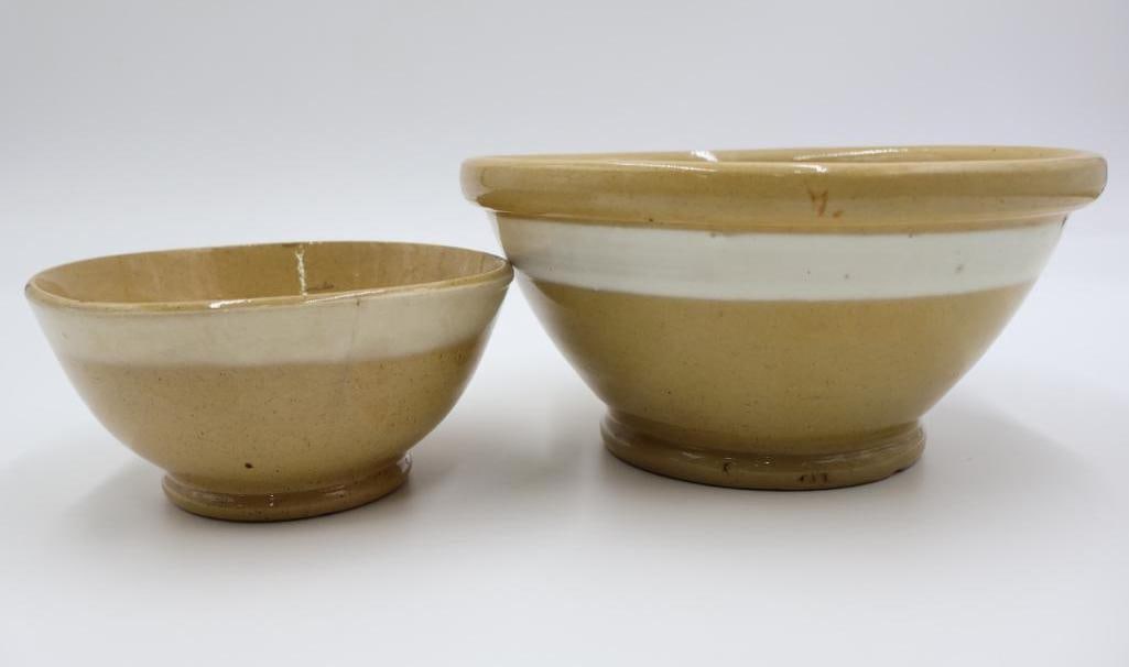 Two Vintage Yellow Ware Mixing Bowls with Wide White Stripe (1 of 14)