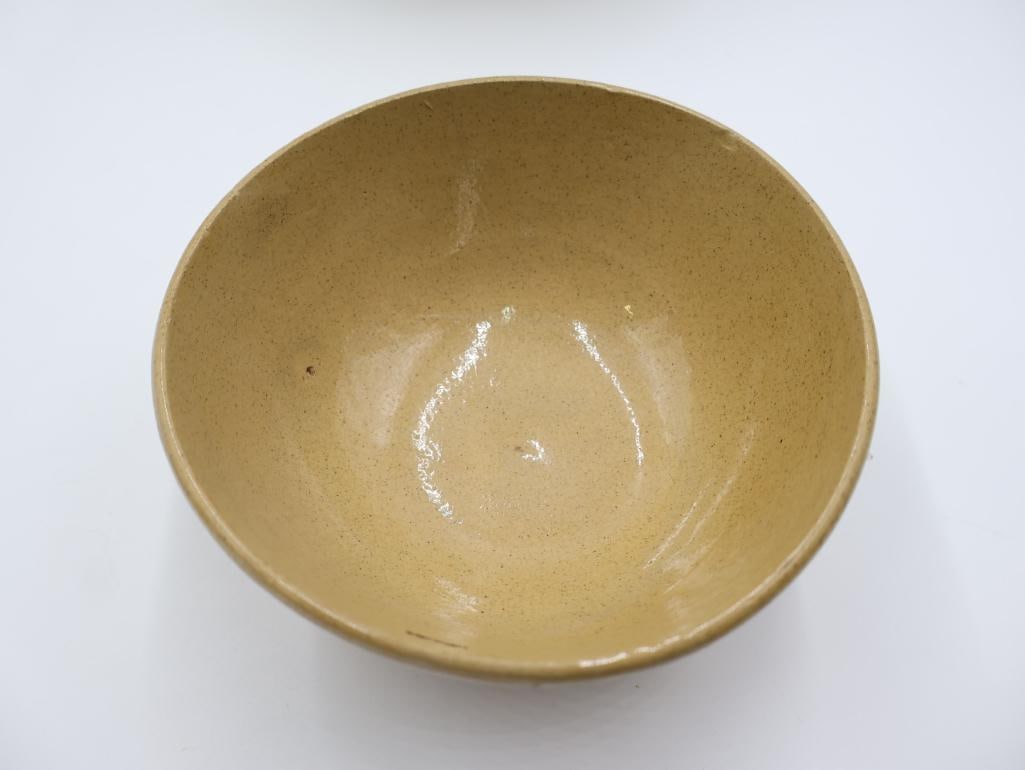 Two Vintage Yellow Ware Mixing Bowls with Wide White Stripe - 5