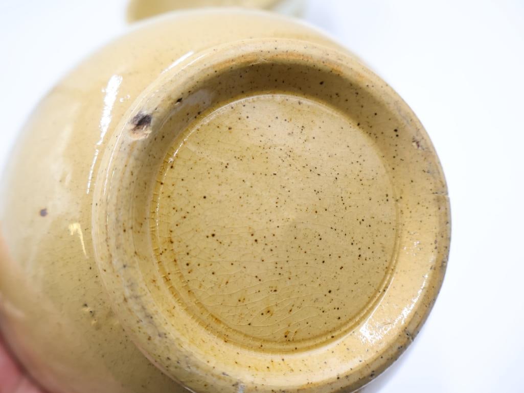 Two Vintage Yellow Ware Mixing Bowls with Wide White Stripe - 7