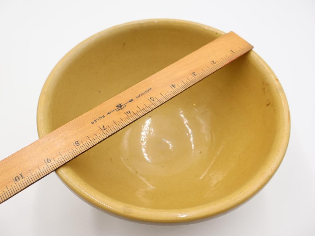 Two Vintage Yellow Ware Mixing Bowls with Wide White Stripe - 9