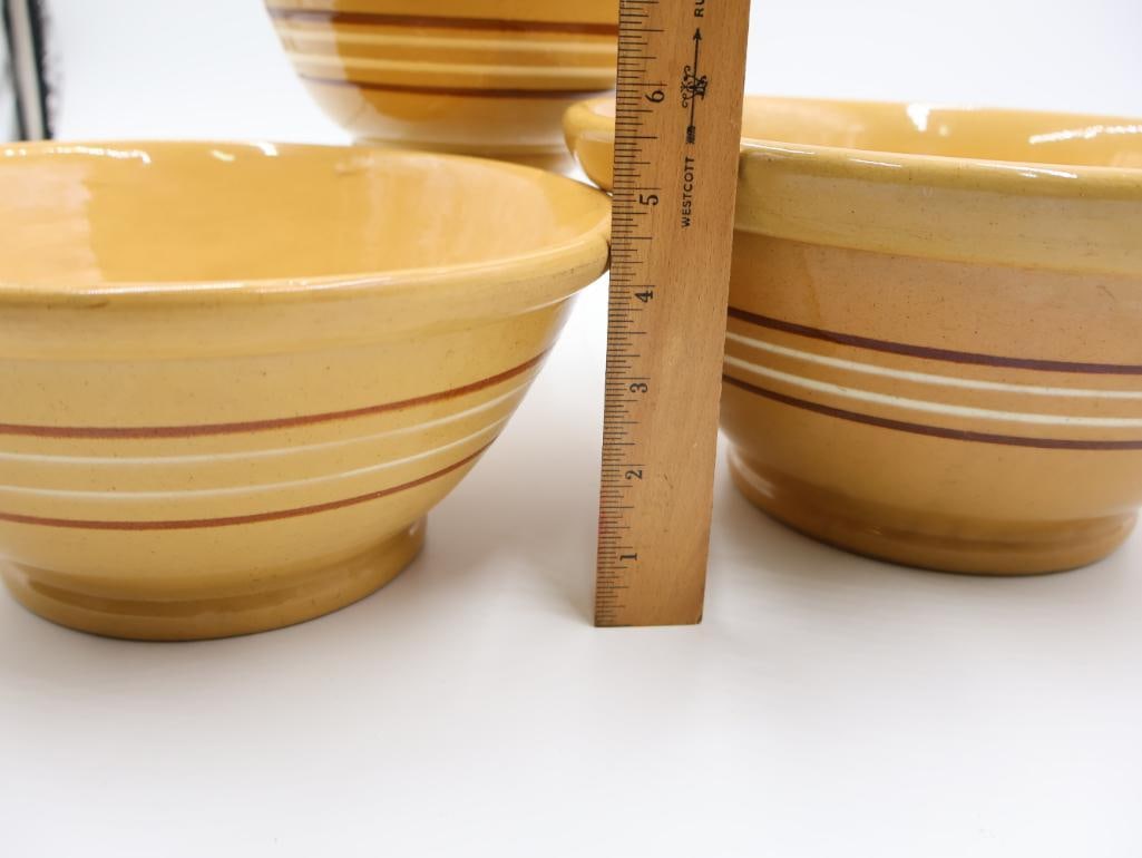Vintage Trio of Yellow Ware Mixing Bowls - 2